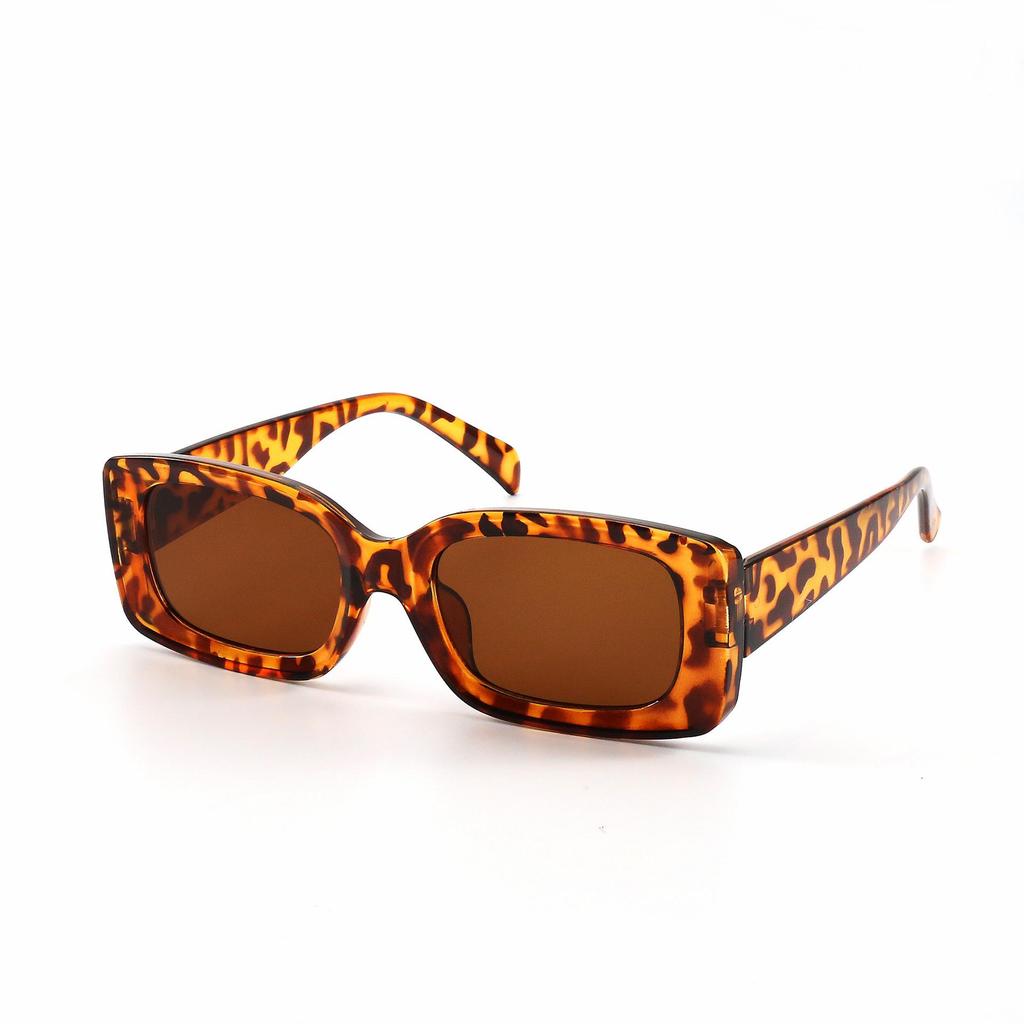 Trendy Leopard Print Small Square Frame Sunglasses with UV Protection for a Fashionable Hong Kong Style. Ideal for Driving In Strong Sunlight.