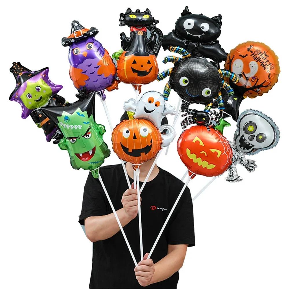 10/30/50pcs Mini Halloween Element Death Bat Pumpkin Aluminum Coil Balloons Random Style Halloween Party Decoration Globos