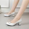 2025 Women's Dress Shoes Patent Leather High Heel Shoes Medium Heel Office Women's  Metal Bow