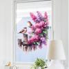Serene Purple Floral Perched Bird Window Sticker Self-Adhesive Removable Living Room Bedroom Kitchen Office Home Decor Art