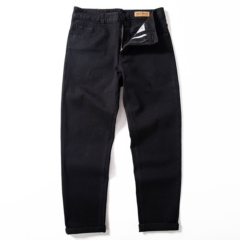 Black Denim Men s Spring & Fall New Arrival Stretch Plaid Pants Classic Easiest for Match Trendy Handsome Loose Straight Pants Black EUR36