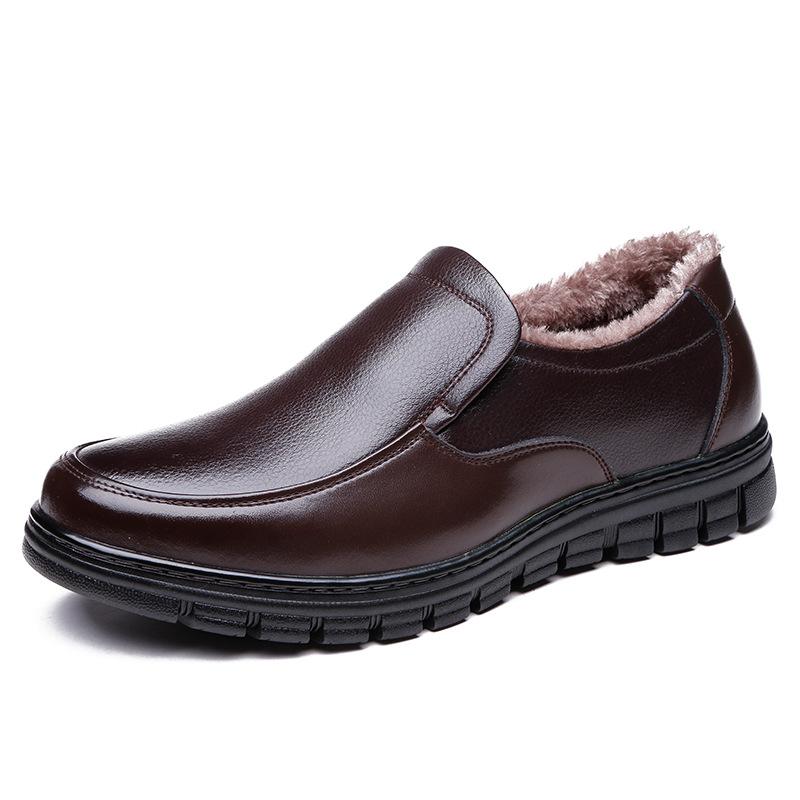 Fashion Winter Warm Fur Loafers Men Leather Casual Shoes Men Walking Footwear Non-slip Thick Sole Warm Men's Sneakers Leather Moccasins