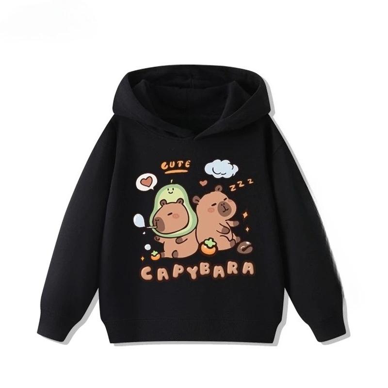 Cartoon Fun Capybara Cute Print  Girls  Hoodie Fall and Winter Outdoor Leisure Sports Children's Hooded Sweatshirt