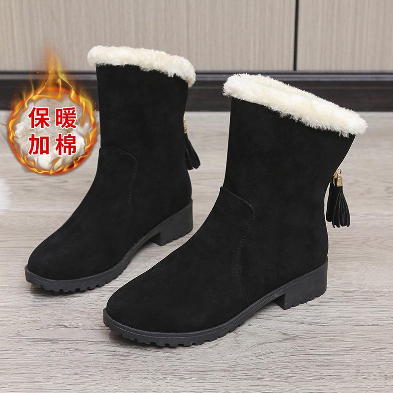 Shoes for Women Plus Size 35-43 Winter Plush Warm Fur Ankle Boots Retro Back Zip Low Heel Non-slip Short Boots Zapatos De Mujer