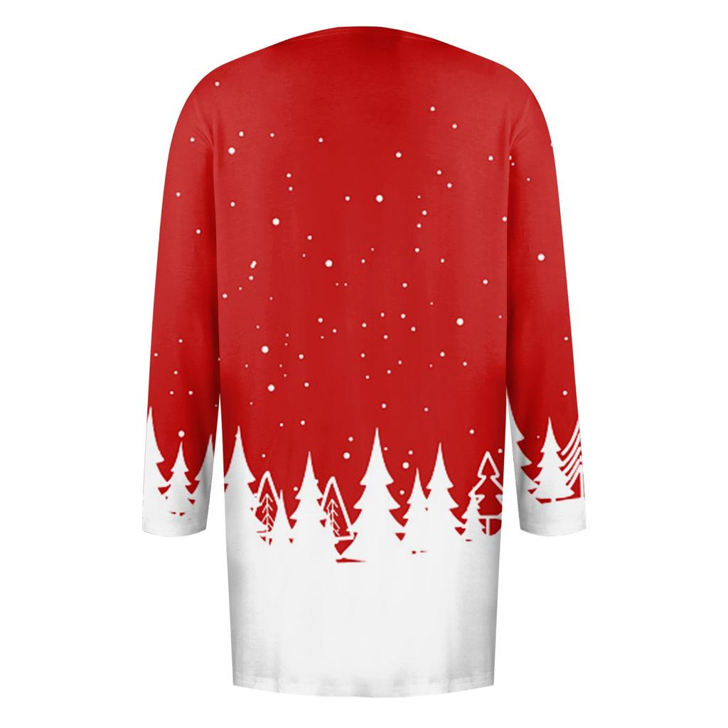 Women's Fashion Casual Christmas Print Mid Length Slim Fit Cardigan Coat