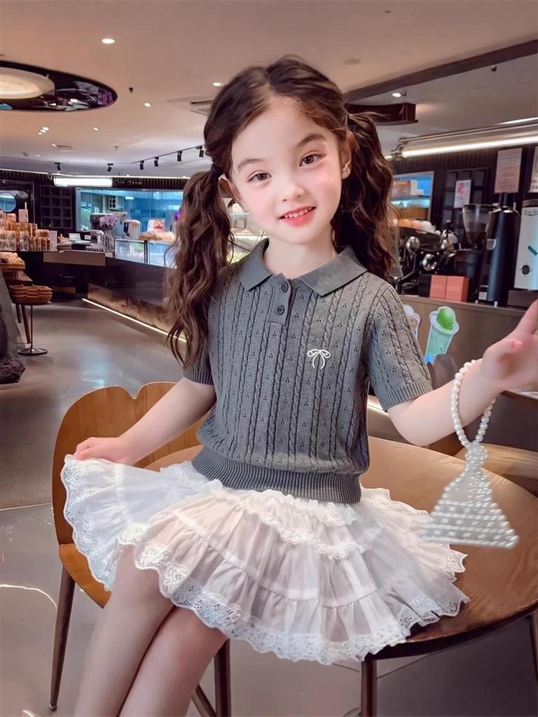 Girls' Academy Style Korean Short-Sleeve Knit Top