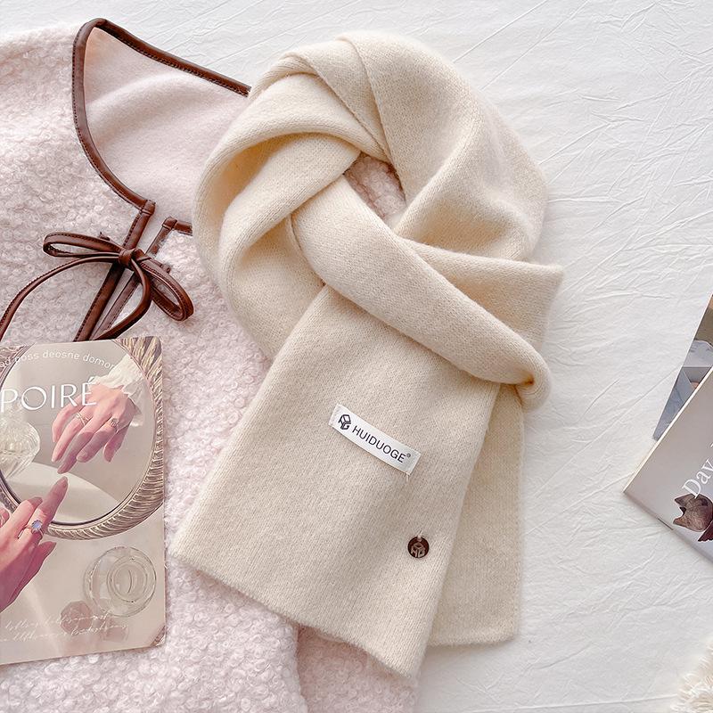 Wool Knitted Wool Warm Thickened Scarf Women's Autumn and Winter Neck Protection Scarf Soft Waxy Light Blue New