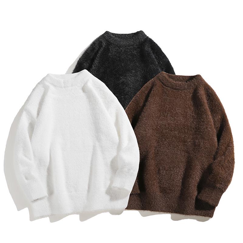 Unisex Retro Mohair Sweater - Autumn/Winter Loose Knit Top in Solid Color Faux Mink Fur