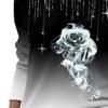 3D Rose Print Gradient Color Women Blouse Long Sleeve Broken Line Rhinestone Autumn Blouse Streetwear