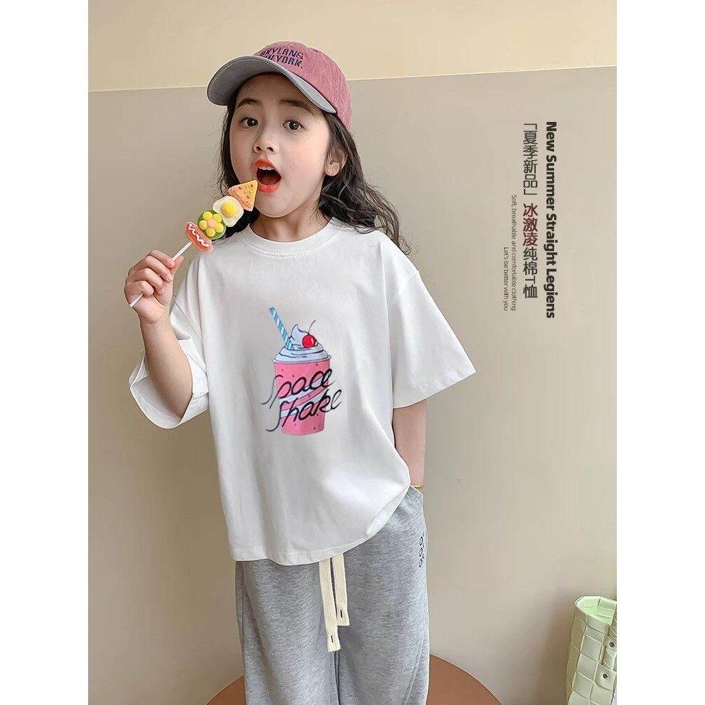 Girls' summer short sleeved T-shirt loose round neck fashionable top