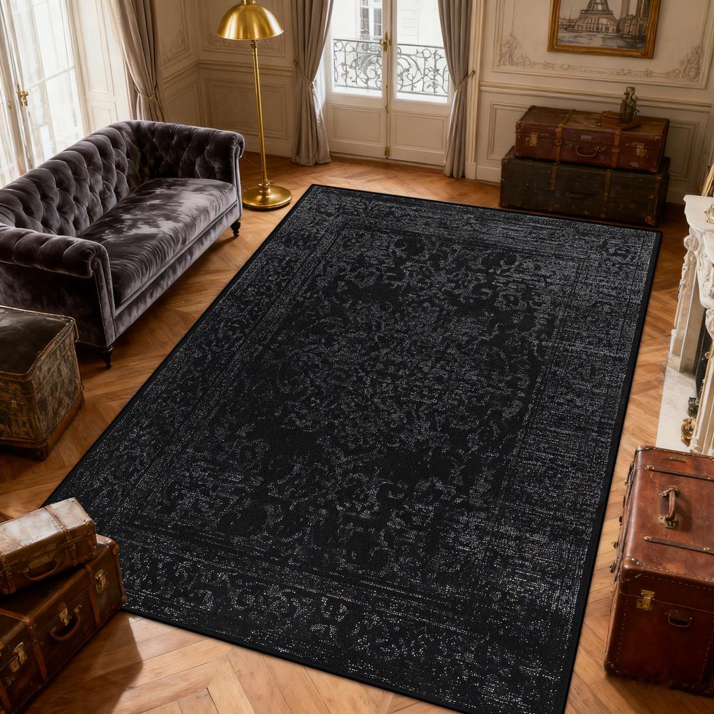 Alfombra Persa Oscura Retro Antideslizante para Sala de Estar Decoración del Hogar Alfombra de Lujo Mullida Fácil de Limpiar Terciopelo Corto Felpudo de Suelo para Mesita de Noche