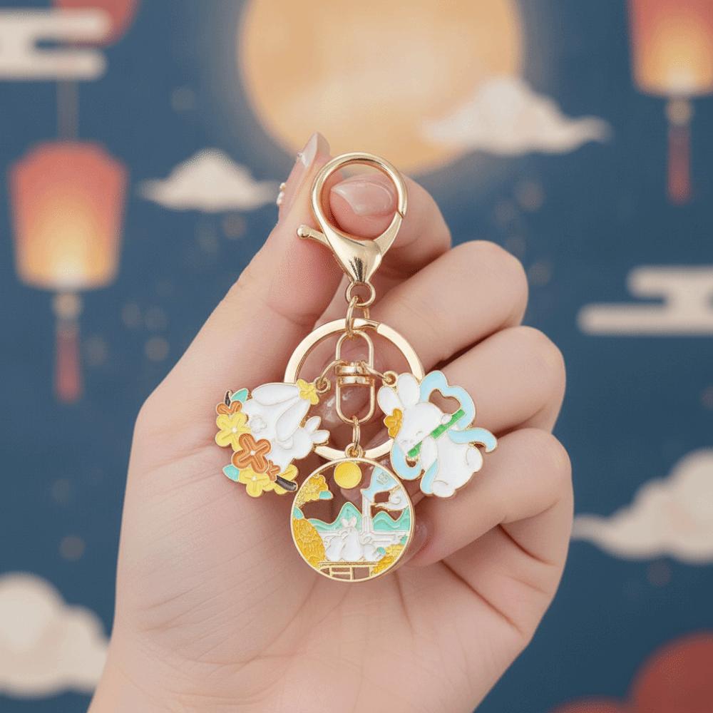 Enamel Metal Metal Key Ring Cartoon Design Enamel Pendant Rabbit Key Chain  Backpack Decor