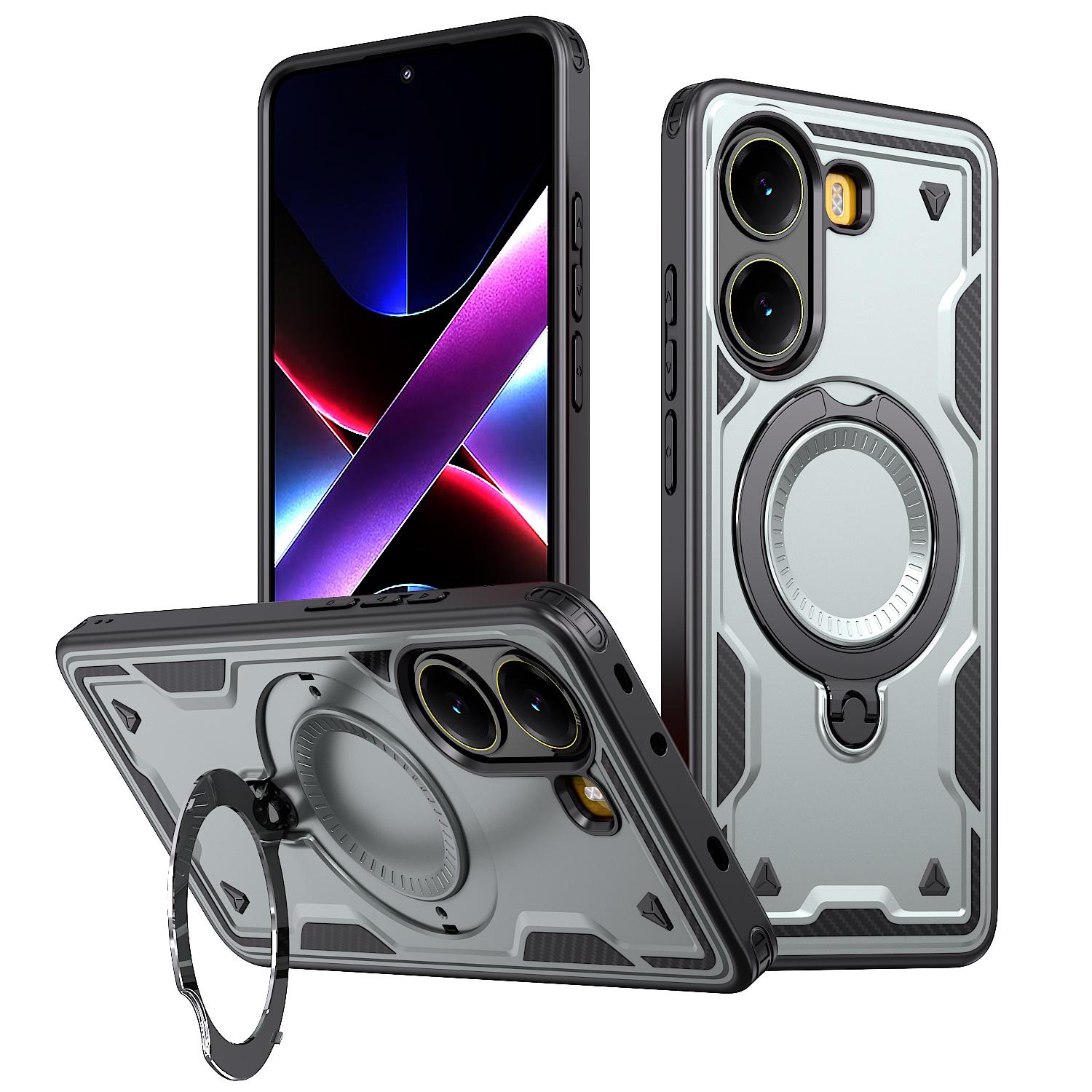 

Для Xiaomi Poco F7 C71 X7/Redmi A5/Redmi Turbo 4 Pro Пластикова тверда оболонка з кільцем-тримачем, що обертається, Магнітний чохол для телефону For Redmi Turbo4 Pro сірий