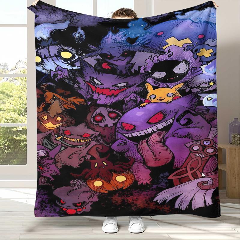 Gengar Pokemon Cartoon Ectoplasma Flannel Blanket,Ultra Soft Warm Plush Throw for Home Bedroom Bed Sofa Cover Picnic gift