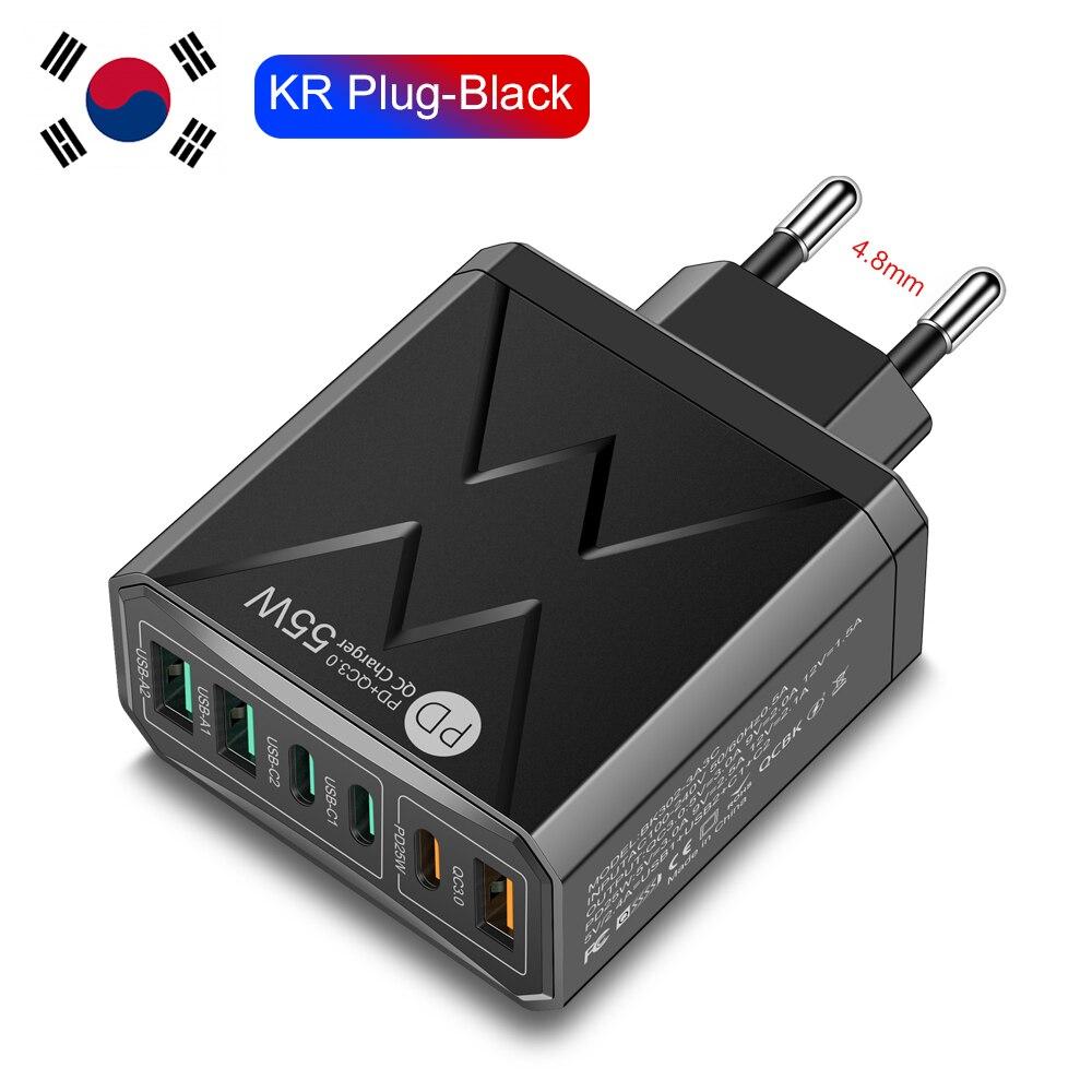 6 In 1 55W PD USB Charger Fast Charging Quick Charge 3.0 Travel Charger For iPhone Samsung Xiaomi Mobile Phone Charger