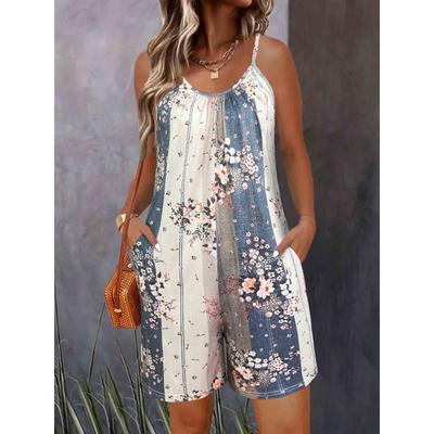 Womens Summer Casual Sleeveless Rompers  Strap Stretchy Short Jumpsuits with Pockets Sundress Swimsuit