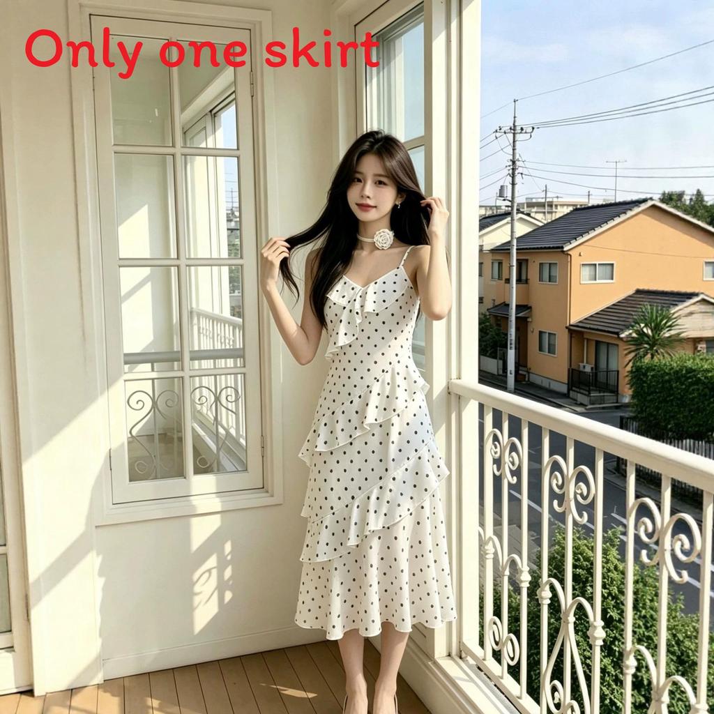 Pure Desire Polka Dot Slip Dress With Ruffle Details For Summer Casual Wear