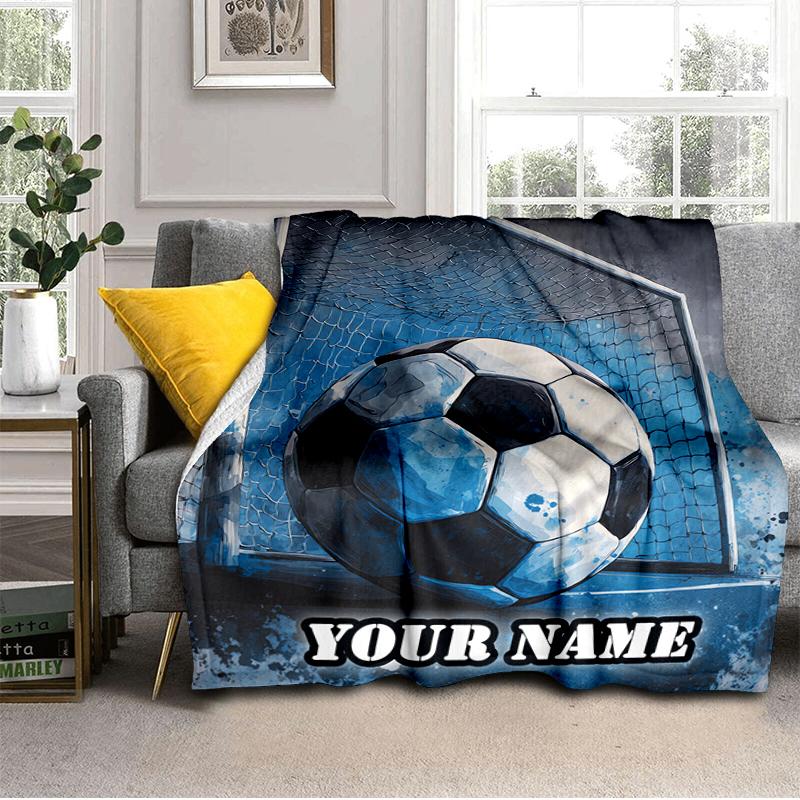 1PC Custom Name Soccer Ball Goal flannel blanket versatile, all-season throw suitable for the living room, bedroom, camping, travel, and gift