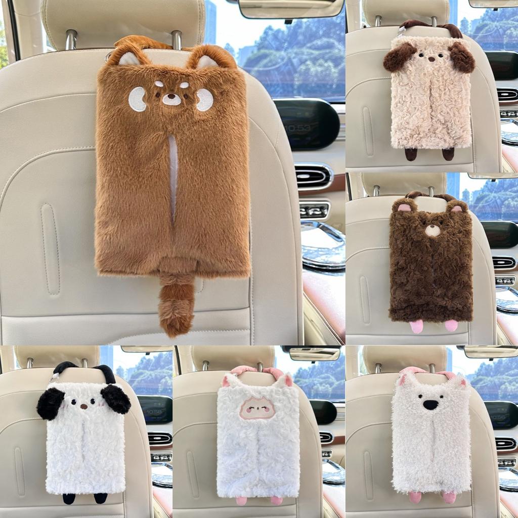 Creative Cartoon Bear Animal Plush Car Tissue Box Cute Hanging Paper Bag Car Tissue Box Hanging Bag for Vehicle