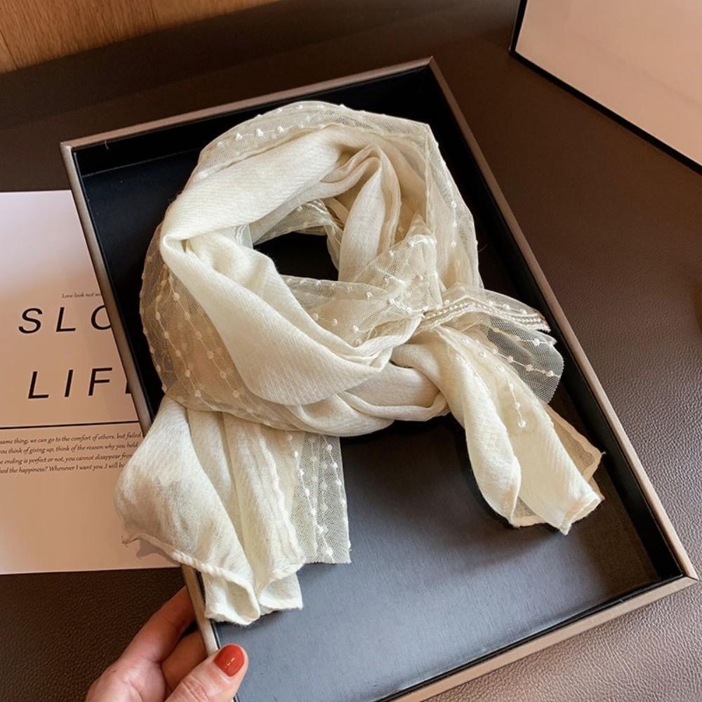 Solid Color Cotton Linen Scarf Retro Silk Scarf Literary Flaxen Lace Scarf  for Women