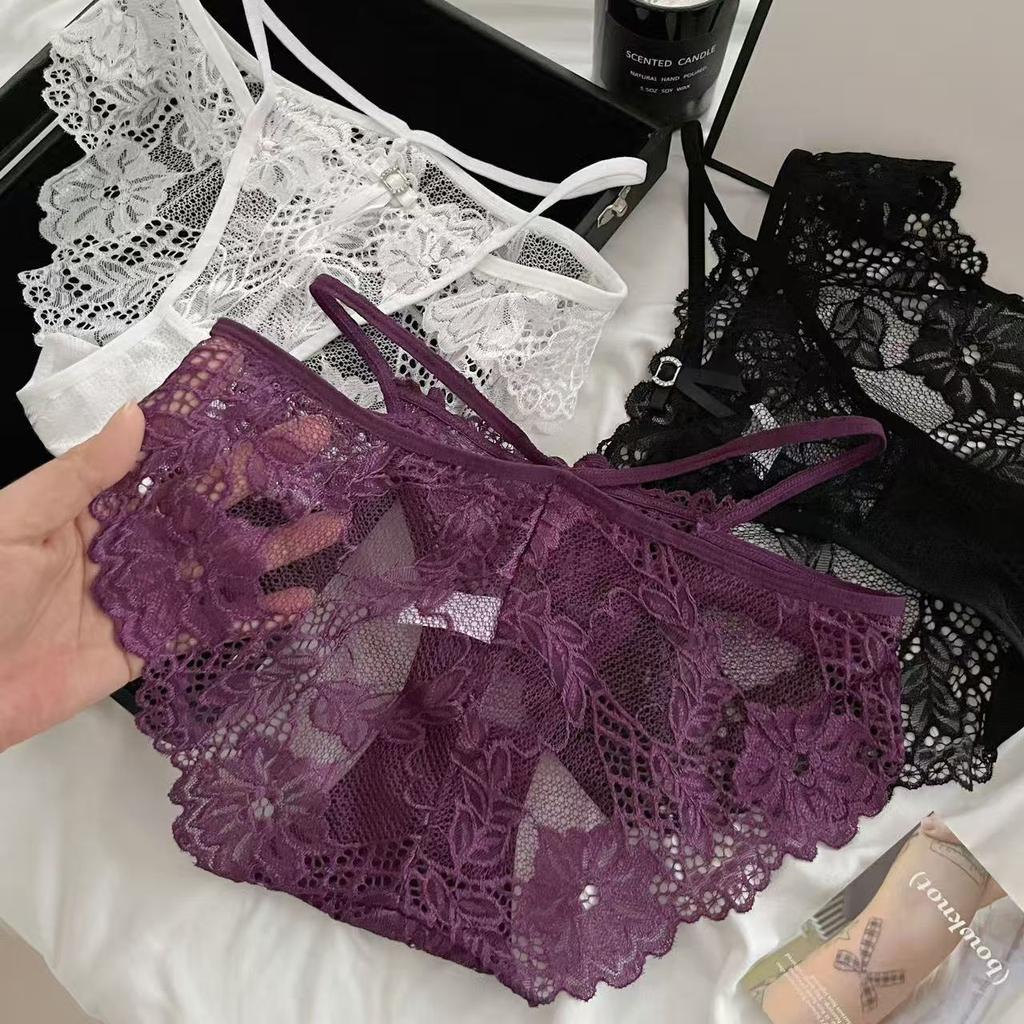 Female Summer Thin Sexy Lace Light Luxury Diamond Bow Breathable Briefs