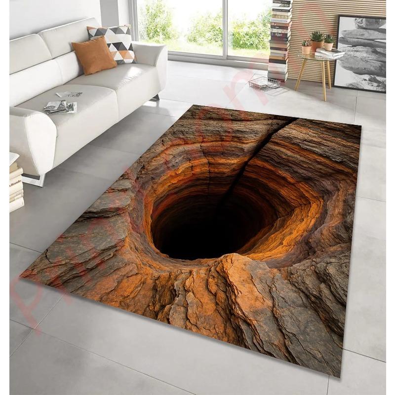 3D Hole Illusion Rug Realistic Cave Floor Rug Unique Optical Illusion Rug for Living Room Fun Novelty Home Decor Popular Rug