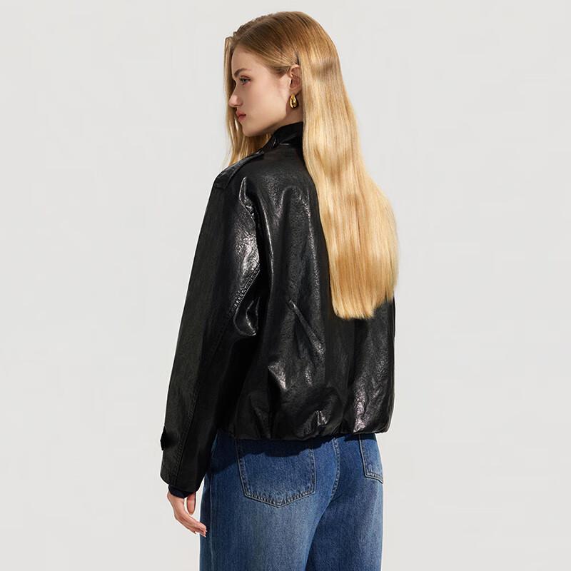 Ta Tu Women's Loose-fit Stand Collar Short PU Leather Jacket