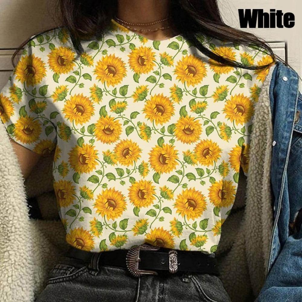 Sommer Damen Sonnenblume 3D-Druck T-Shirt - Lässiges Oberteil