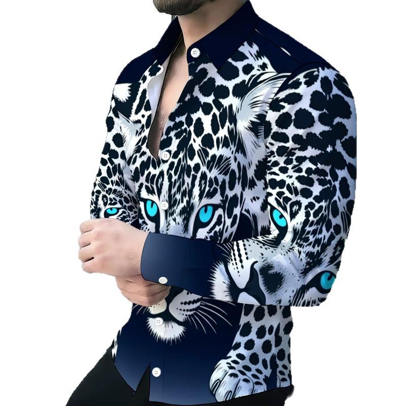 Vintage Leopard Print Shirt for Men Loose-Fitting Long Sleeve Fashionwear Summer Top