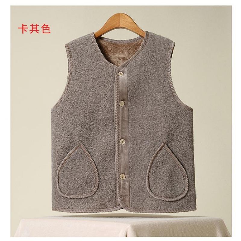 Lamb Wool Vest for Women Autumn Winter Plus Velvet Thickened V-neck Solid Color Grain  Warm Waistcoat for Women