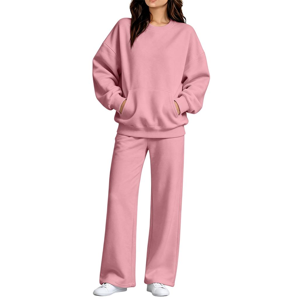 Women's Casual Neck Sweatshirt and Pants Set with Pockets for Fall Winter