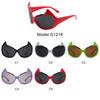 MAXJULI Devil Horned Sunglasses Women Oversized Oval Wrap Around Cat Eyes UV400 Protection W8241