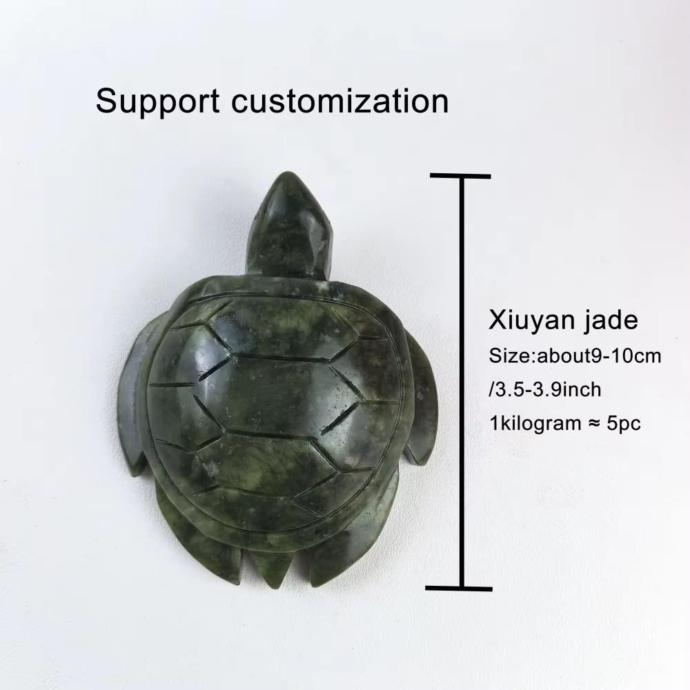 Natürlicher Kristall Xiuyan Jade Schildkröten-Schnitzerei Ornament