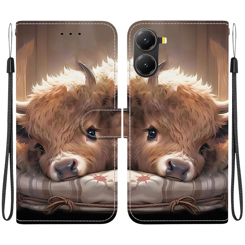 Handmade PU Leather Flip Case for Xiaomi Poco X7 Pro Anti-Slip Shockproof Cover with Wrist Strap & Heart/Rose Cat Designs