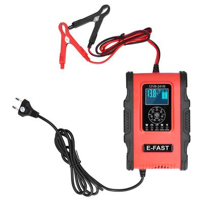 Smart Battery Charger 12V 12A 24V 6A 7‑Stage Charging Pulse Repair for Car Motorcycle Boat Red Black