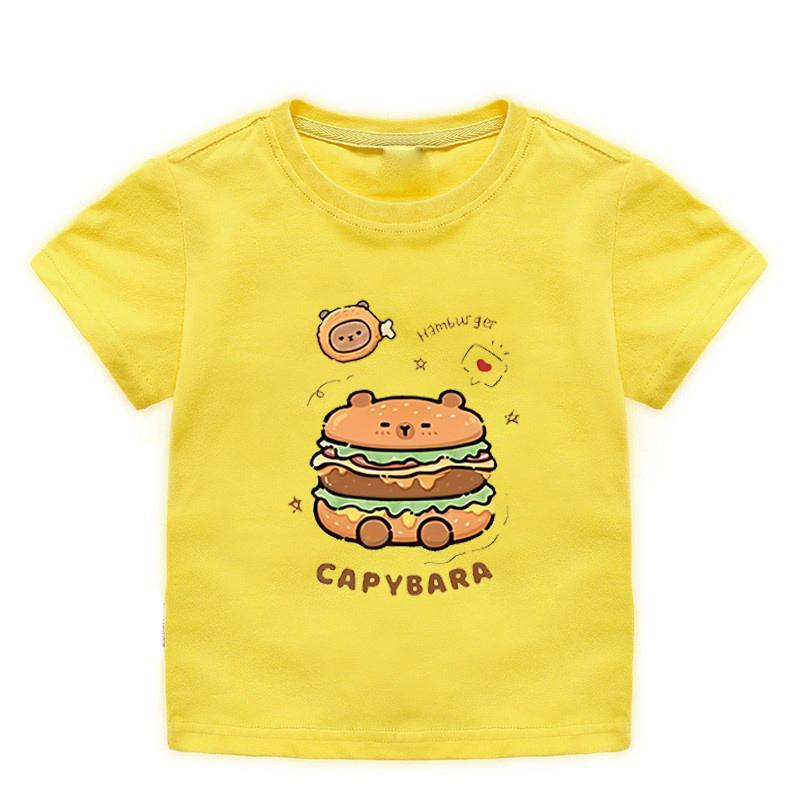 Dětské volné oblečení Tričko s krátkým rukávem Chlapci Dívky Bavlněné s kulatým výstřihem Topy Tričko Léto Dětské oblečení Roztomilý potisk kapybary