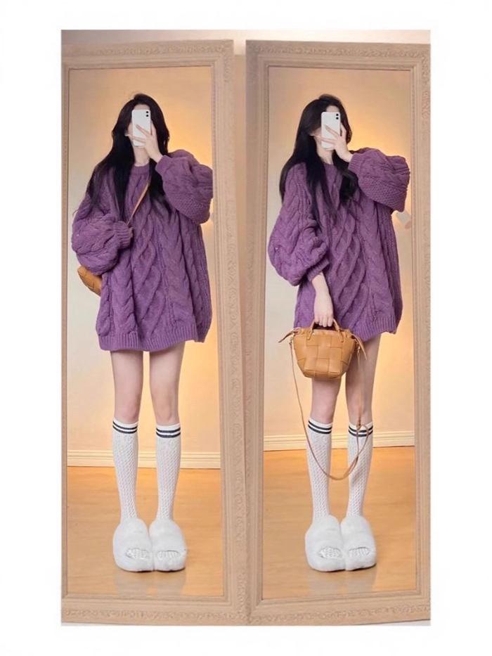 Women's Red High-End Loose Knit Sweater - Lazy Style for Spring, Autumn, Winter 2025