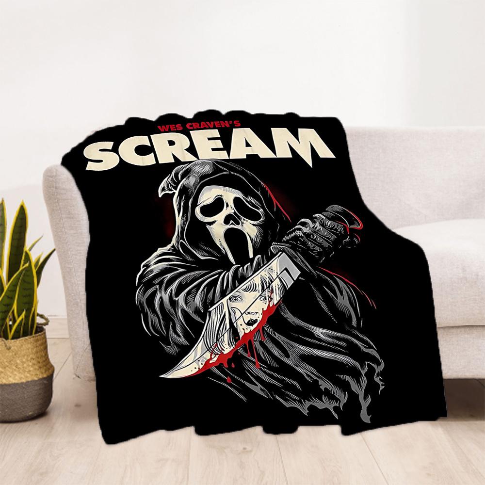 1PC Ghostface Scream Outdoor Flannel Throw Blanket - HD Printed Lightweight Soft Warm All-Season Blanket for Sofa, Bed, Travel, Camping 037