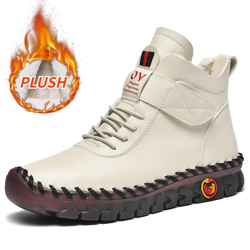 Populární dámské boty fleecové teplé vysoké bavlněné boty zimní ručně šité mateřské boty 2025 měkká podrážka plochá podrážka