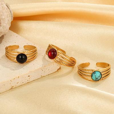 Adjustable Retro Titanium Steel Ring with Color Stones – Trendy, Non-Fading, High-End Style for Women