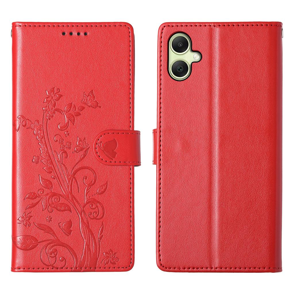 For Samsung Galaxy A07 4G Wallet Case Butterfly Floral Imprint PU Leather Phone Cover with Wrist Strap