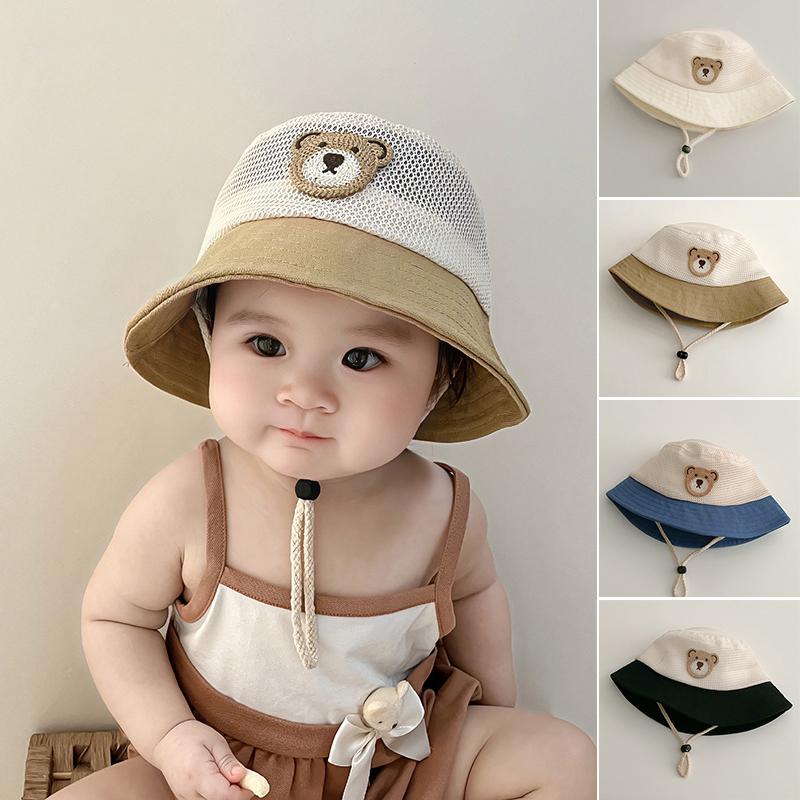 Baby Summer Fisherman Hat Cute Bear Toddler Children Mesh Breathable Sun Hat Outdoor Beach Boys Girls Panama Fisherman Hat
