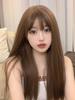 Eileen Light Brown Wig Wig Straight Natural Harajuku Style Popular Small Face Effect Cute Net Included Semi-Long Women's