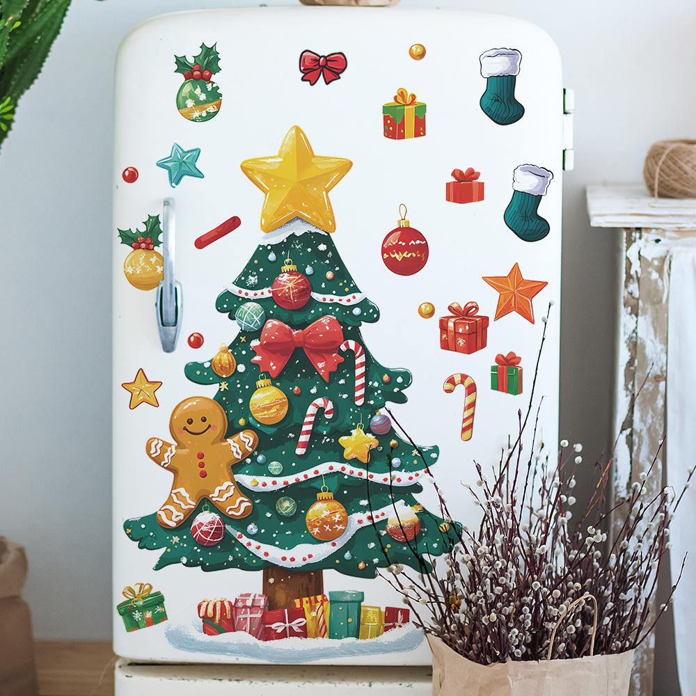 Fun-e154 Christmas Tree Gingerbread Man Christmas Gift Box Refrigerator Sticker Home Beautification Wall Sticker