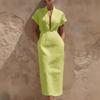 European and American Foreign Trade Women's Clothing Spring New Elegant Daily Commuting Solid Color Slim-fitting Waist Large V-neck Dress Long Dress