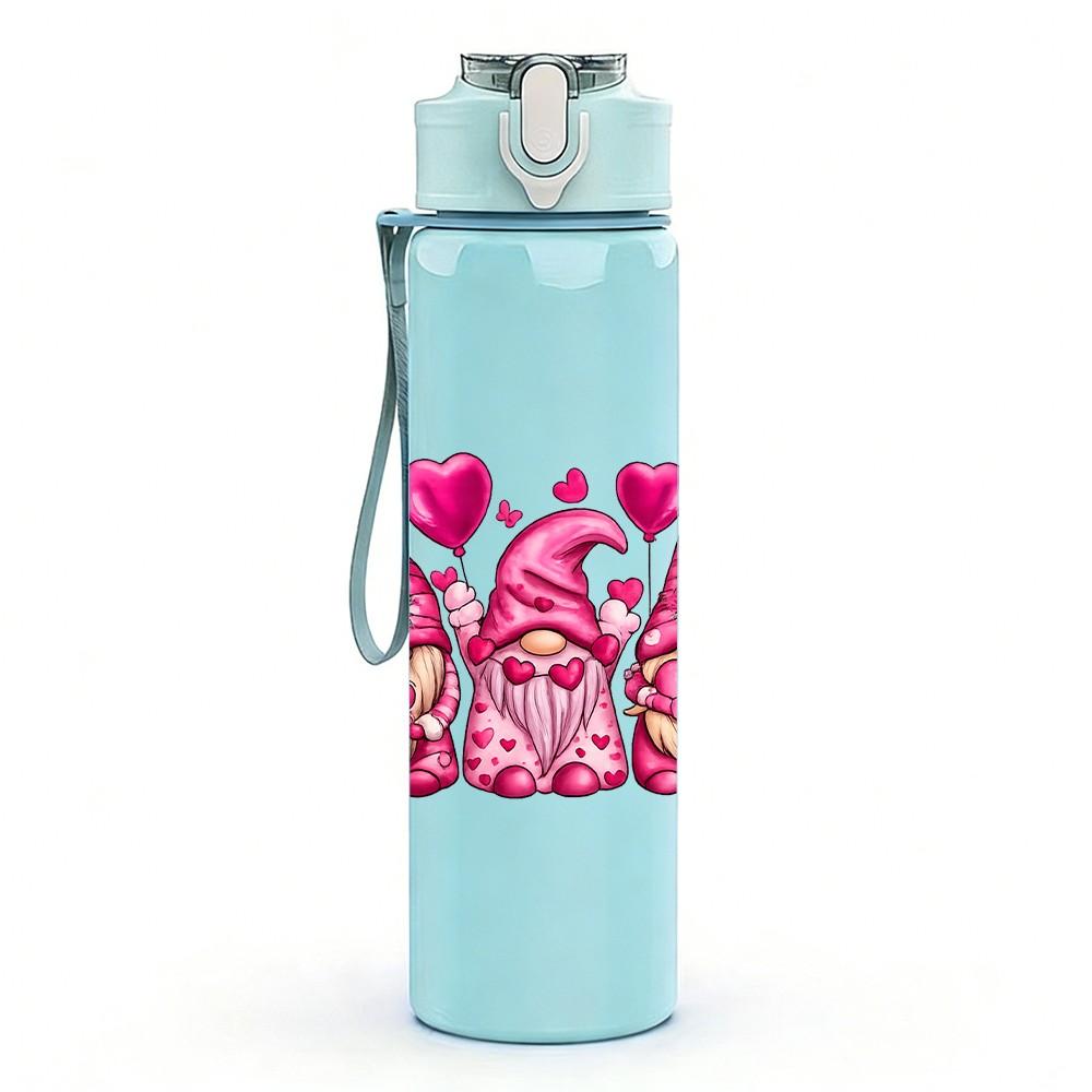 1PC Pink Love Heart Bow Decoration Print 750ml Color Plastic Sports Water Bottle Leakproof Flip Straw Lid Suitable for Sports Office Home Use