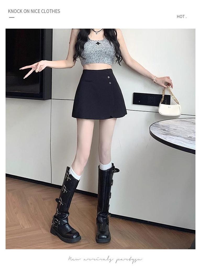 Women's High-Waist A-line Skirt with Irregular Slit and Anti-Exposure Design