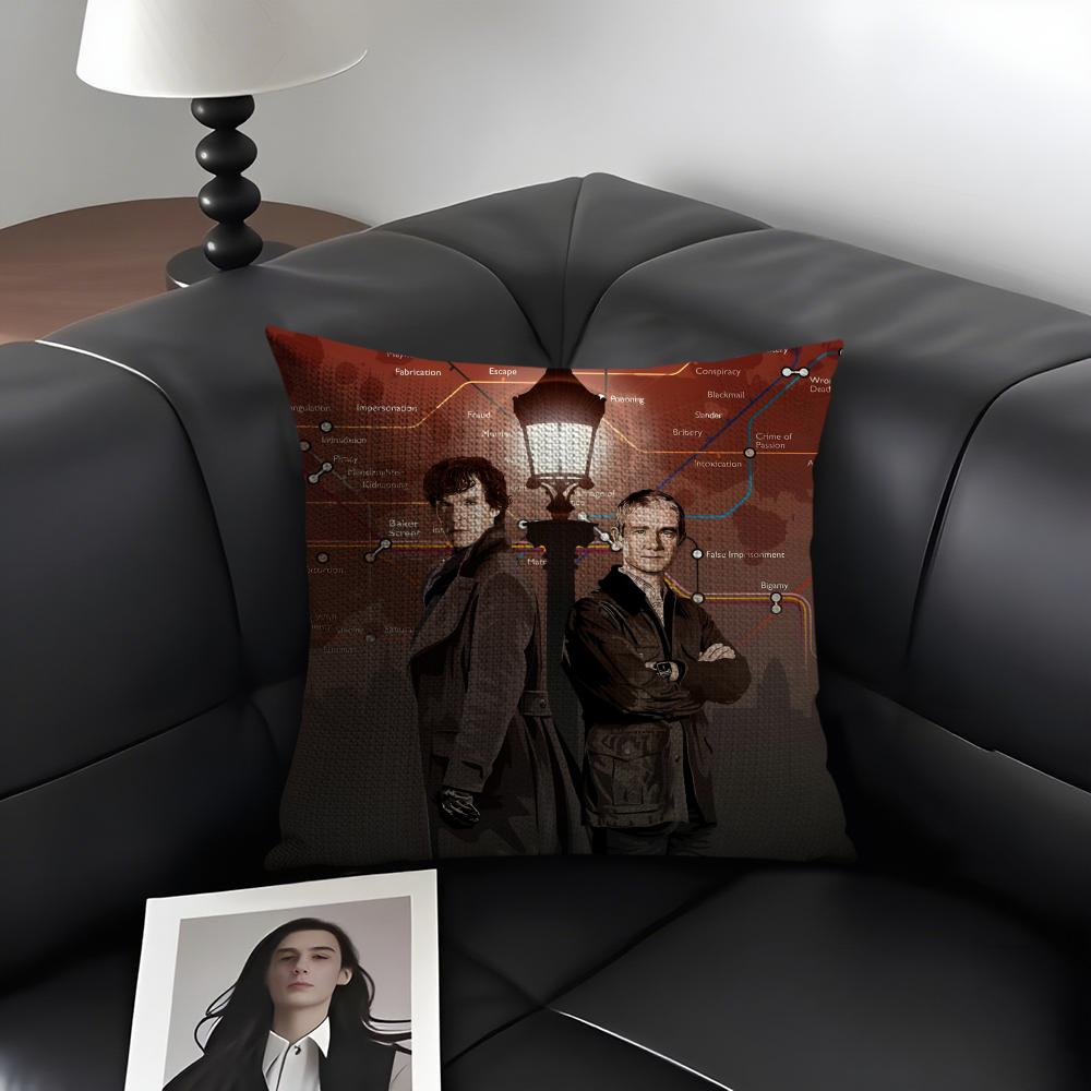 S-Sherlock Movie Cushion Cover Natural Linen Organic Fabric Double-Sided Printing Sofa Home Decor Gift Pillow Case
