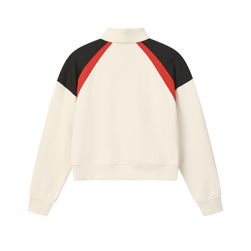 FILA Original Fashion Retro Sports Casual Personality Color Block Comfortable Versatile Short Loose Half-Zip Stand Collar Sweatshirt F11W619211FBG