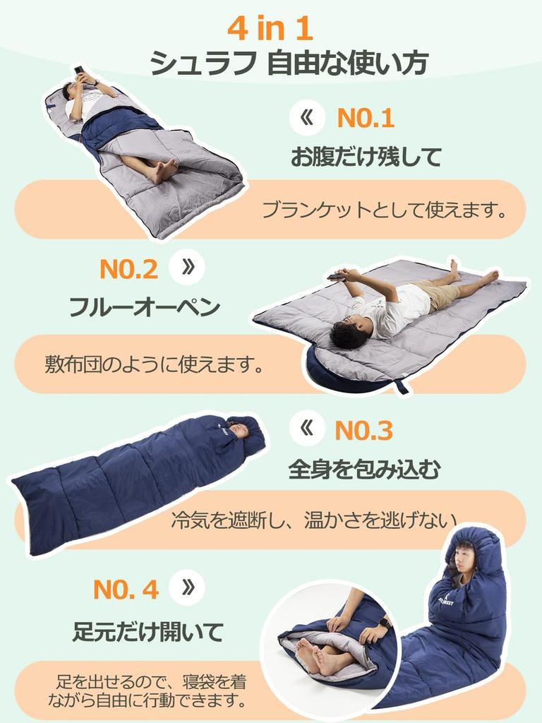 AVOFOREST Sleeping Bag Sleeping Bag 4in1 Multifunctional design at the silent Envelope type Waterproof Storage bag included Washable Compact Outdoor